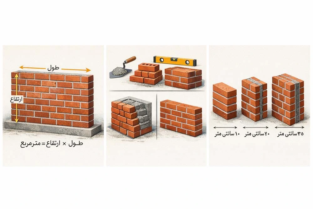 تعداد آجر در هر متر مربع دیوار ۲۰، 30، 40 و 70سانتی