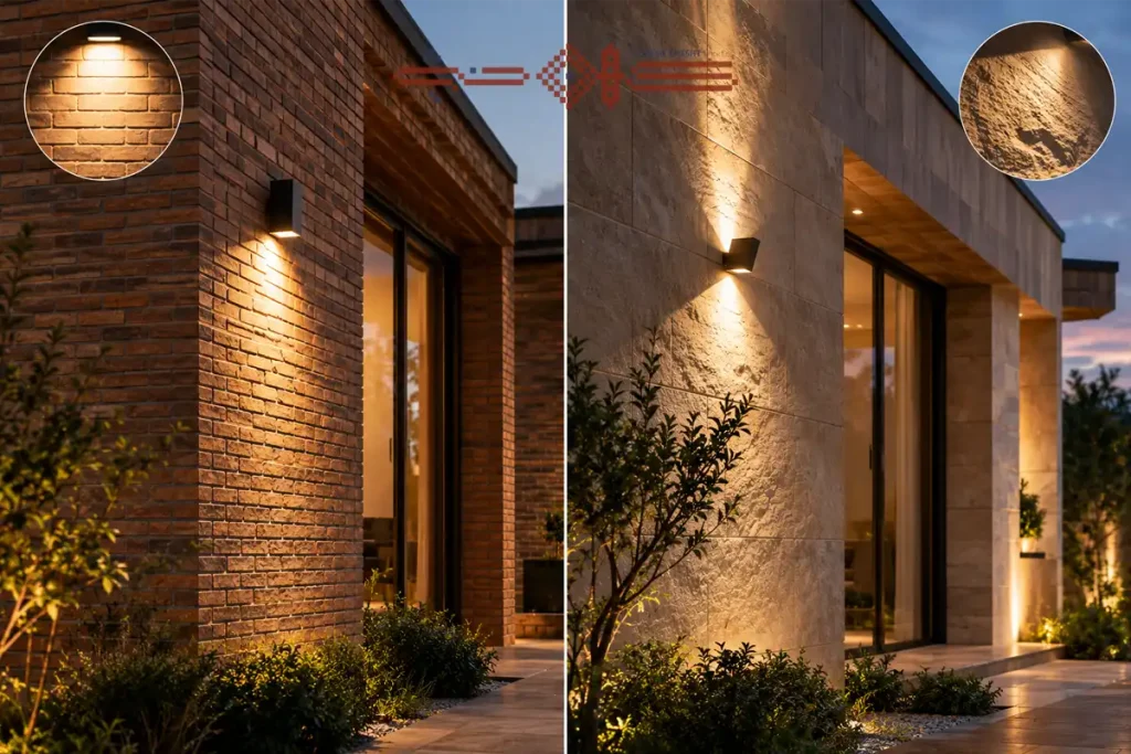 تفاوت نورپردازی نمای سنگ و آجر